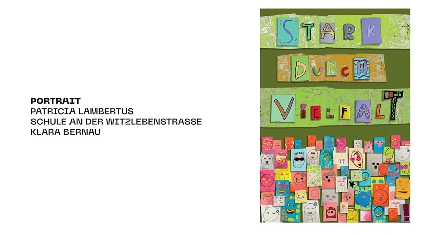 Gebasteltes Plakat mit dem Titel Portrait und der &Uuml;berschrift Stark durch Vielfalt